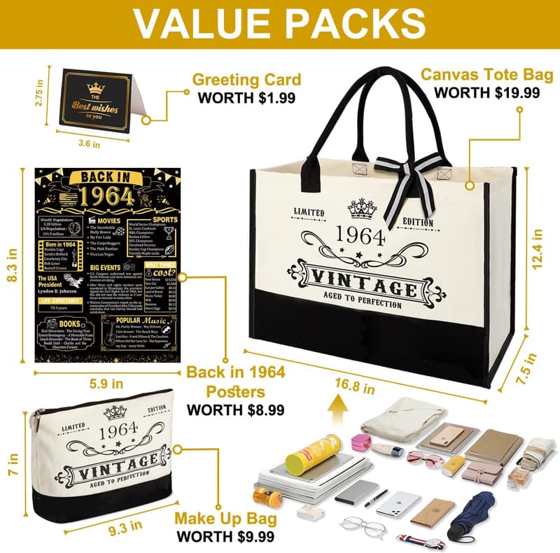 61st Birthday Canvas Tote Bag & Vintage 1964 Accessories