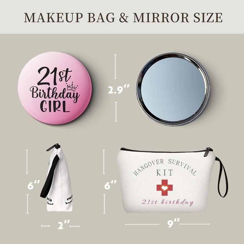 21st Birthday Cosmetic Bag with Mirror for Women