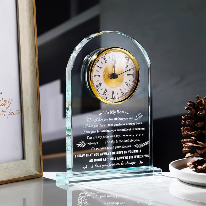 Father's Day Clock Gift for Son - Meaningful Inspirational Desk Decor