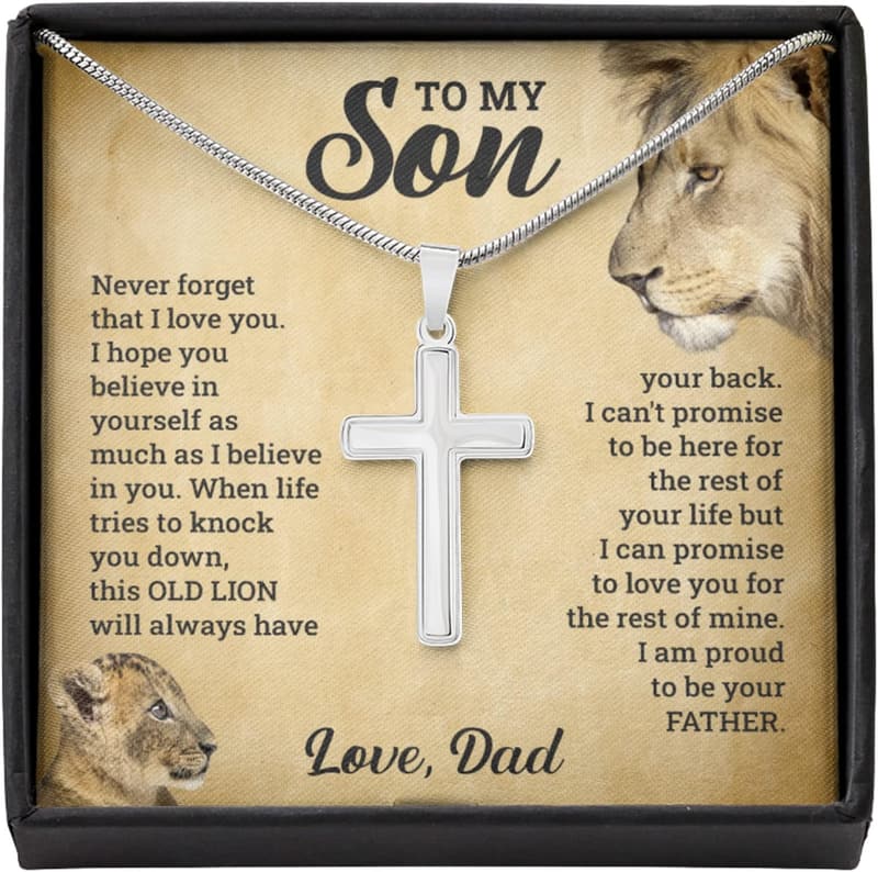 Son's Birthday Graduation Gift - Faith Cross Necklace from Mom & Dad