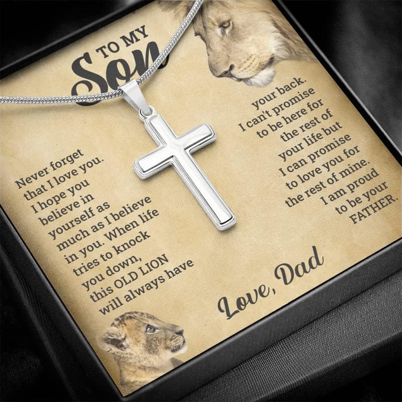Son's Birthday Graduation Gift - Faith Cross Necklace from Mom & Dad
