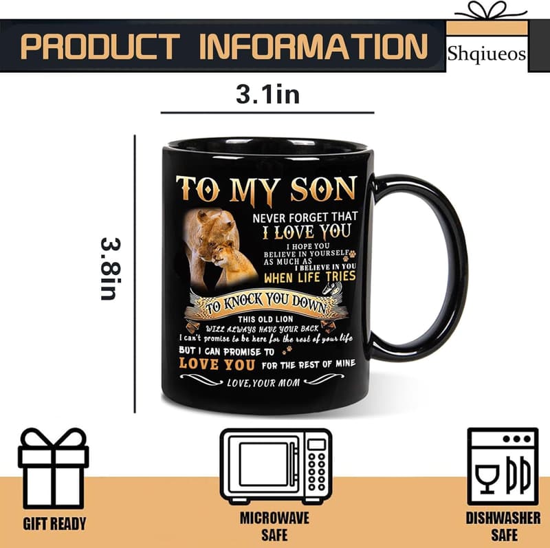 Son's Birthday Lion Mug - Inspirational Gift from Mom (11 Oz)