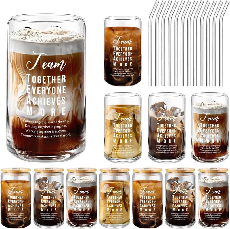 Employee Appreciation Glass Cups with Bamboo Lids - 12 Pack