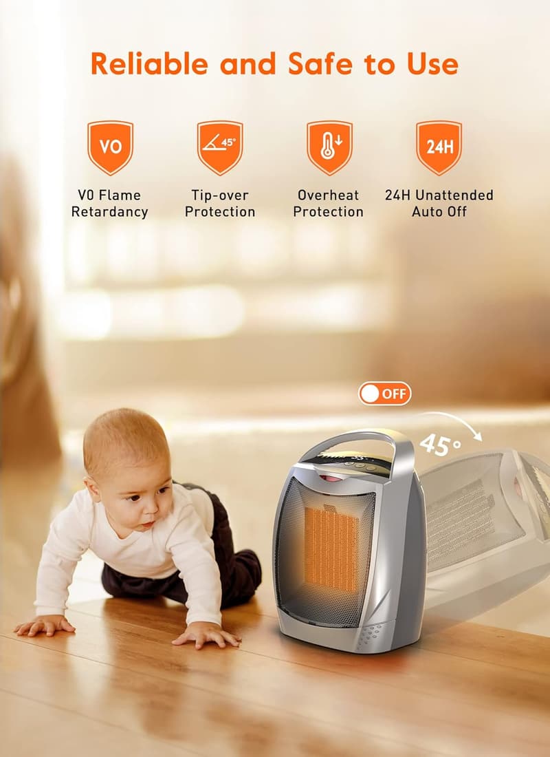 Portable 1500W Space Heater with Thermostat and Timer