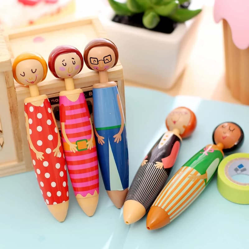 Cute Japanese Novelty Doll Gel Pens - 5-Pack Blue Ink