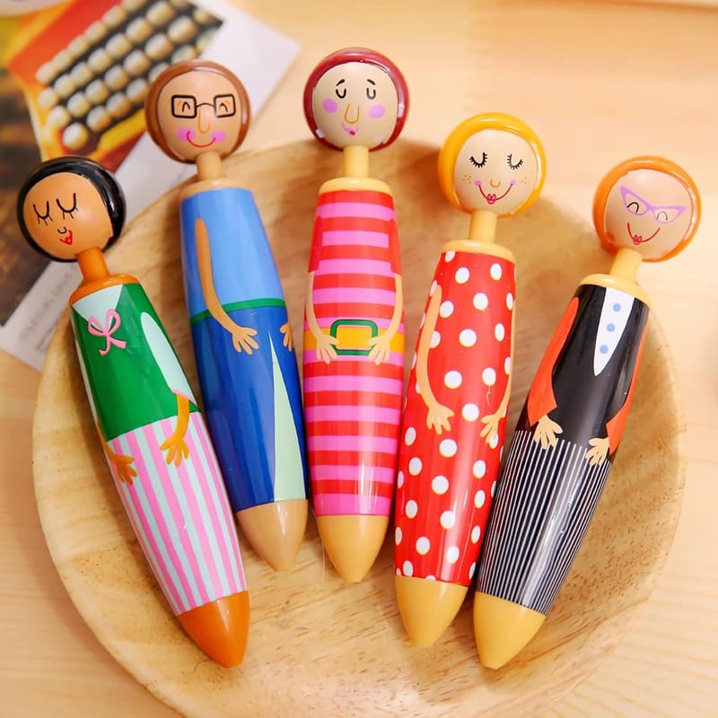 Cute Japanese Novelty Doll Gel Pens - 5-Pack Blue Ink