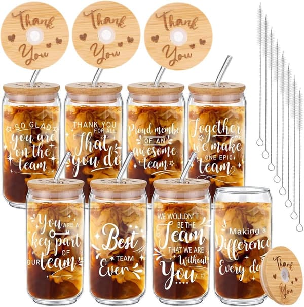 Employee Appreciation Can Shaped Beer Glass Set with Bamboo Lids