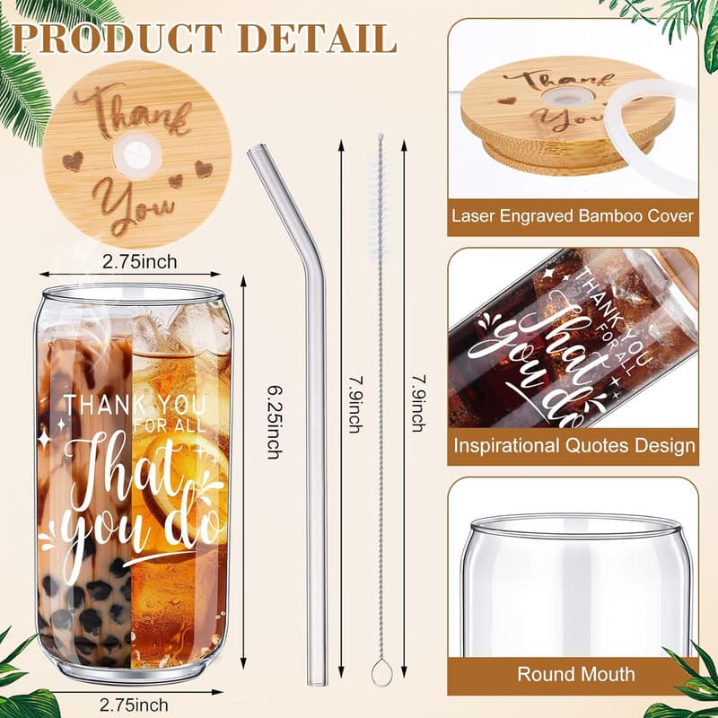 Employee Appreciation Can Shaped Beer Glass Set with Bamboo Lids