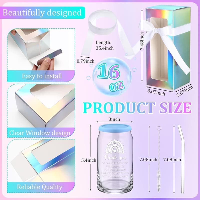 Employee Appreciation Gift Set - 12oz Can Shaped Glasses with Lids & Straws