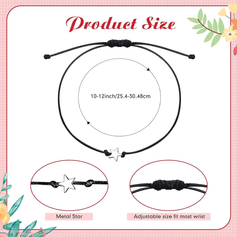 Employee Appreciation Adjustable Star Friendship Bracelets - 12 Pcs