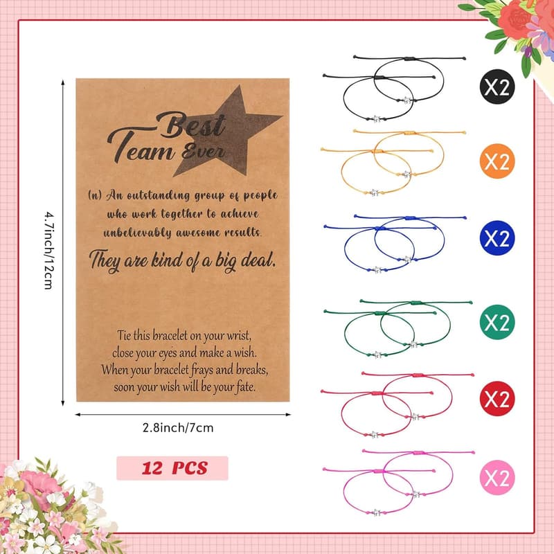 Employee Appreciation Adjustable Star Friendship Bracelets - 12 Pcs