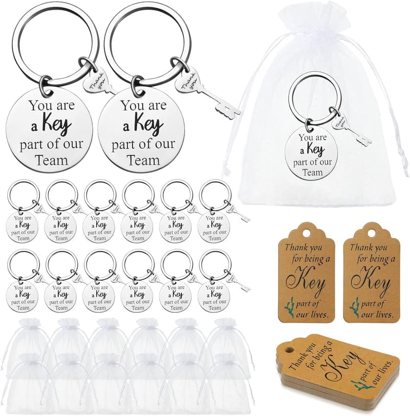 Employee Appreciation Keychain Set with Thank You Cards & Bags
