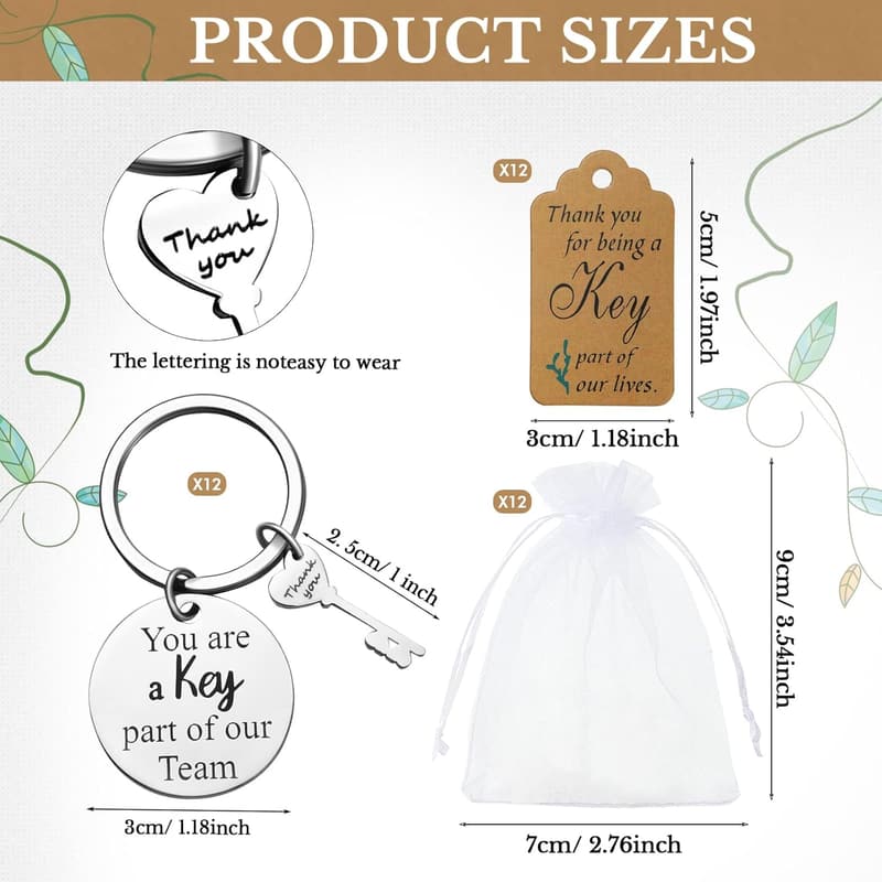 Employee Appreciation Keychain Set with Thank You Cards & Bags