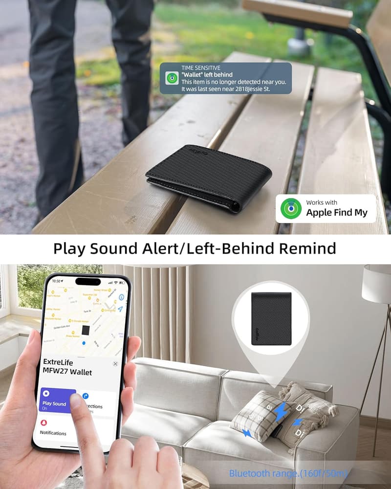 Men's RFID-Blocking Bifold Wallet with Bluetooth Tracker