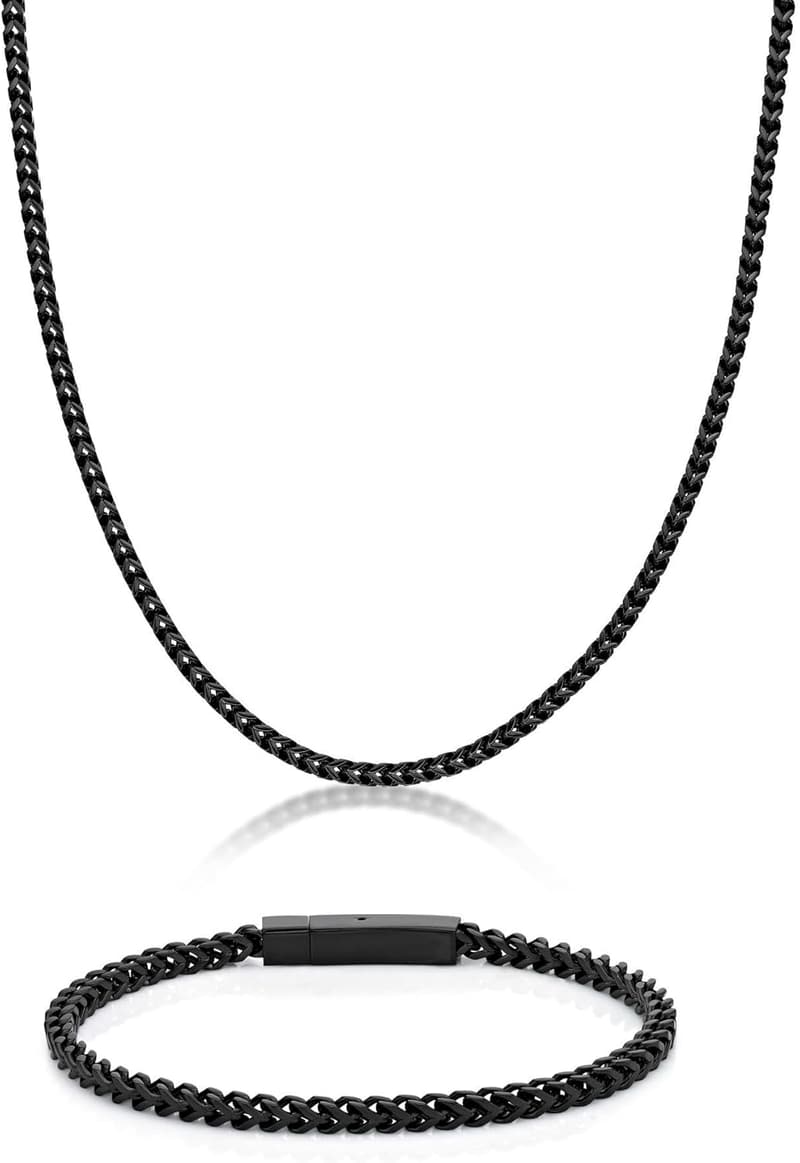 Men's Stainless Steel Foxtail Chain Necklace & Bracelet Set