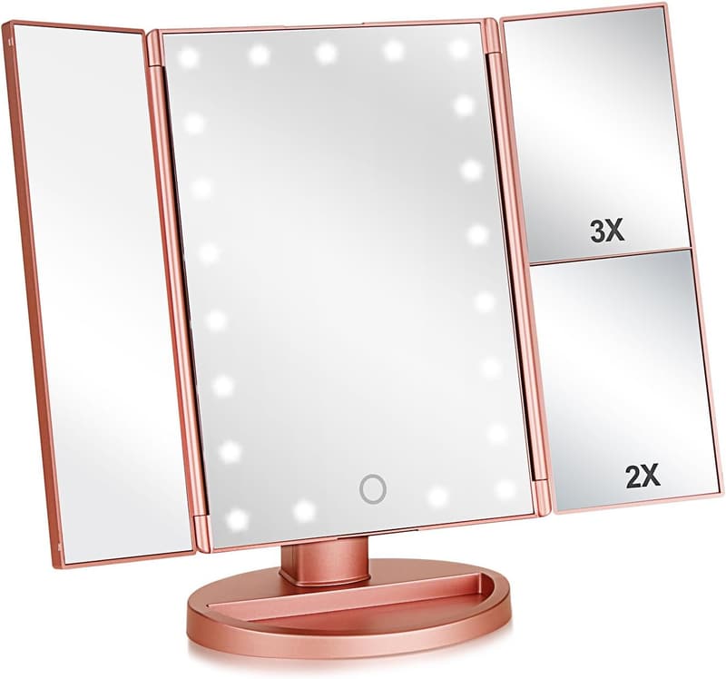 Lighted Tri-fold Vanity Makeup Mirror with 3x/2x Magnification