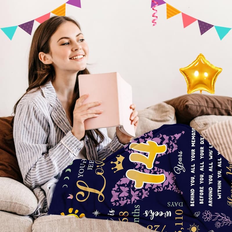 14th Birthday Throw Blanket Gift for Teen Girls, 60''x50''