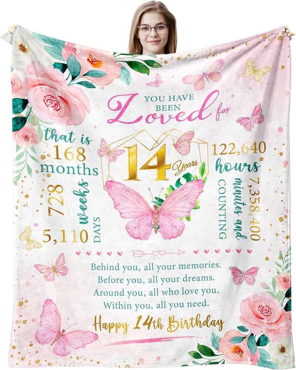 14th Birthday Throw Blanket for Girls, 60
