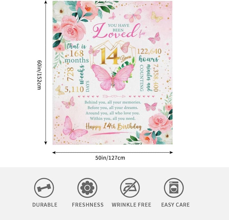 14th Birthday Throw Blanket for Girls, 60