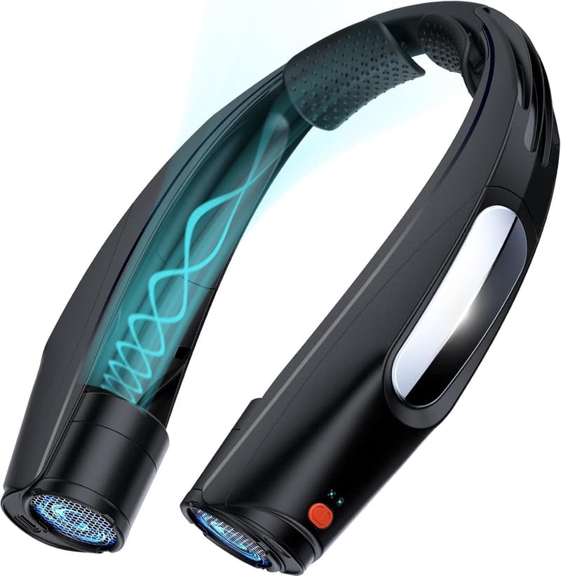 Portable Neck Fan - Hands-Free, USB Rechargeable, 6000mAh, 6 Speeds