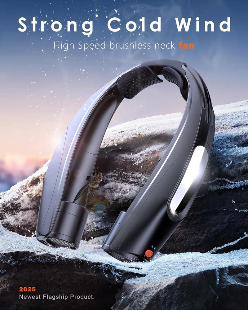 Portable Neck Fan - Hands-Free, USB Rechargeable, 6000mAh, 6 Speeds