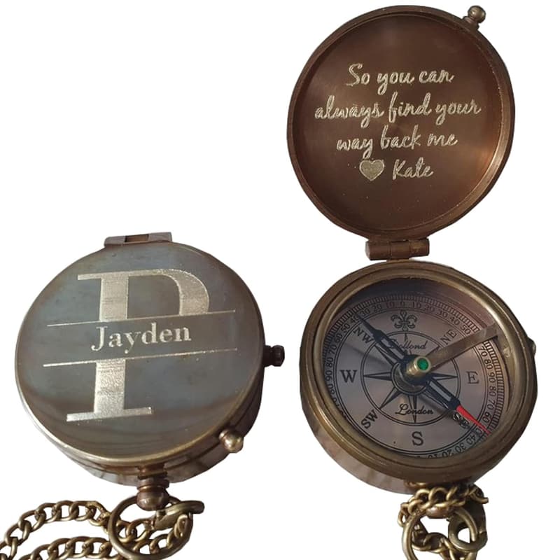Personalized Antique Brass Compass - Handmade Gift for Him