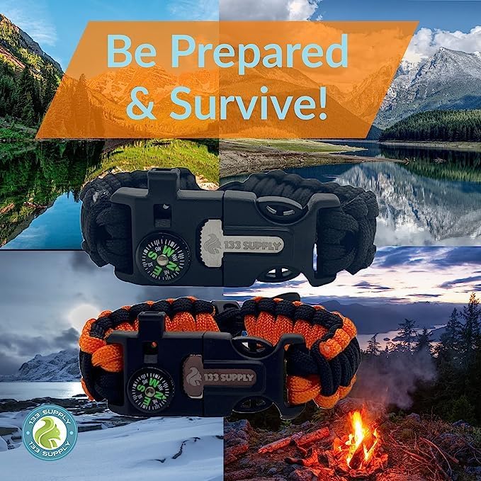 Survival Paracord Bracelet with Compass and Fire Starter