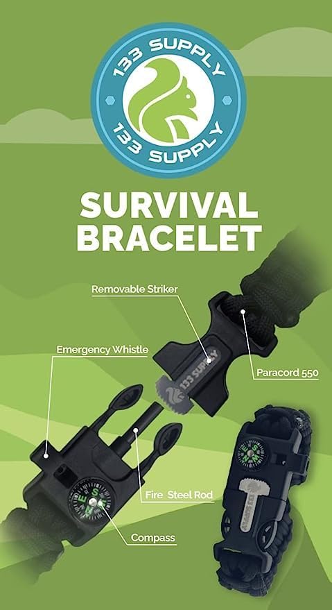 Survival Paracord Bracelet with Compass and Fire Starter