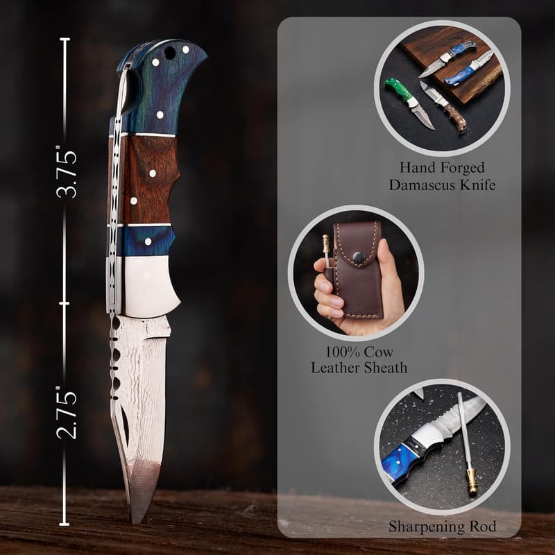 Father's Day Personalized Handmade Damascus Pocket Knife