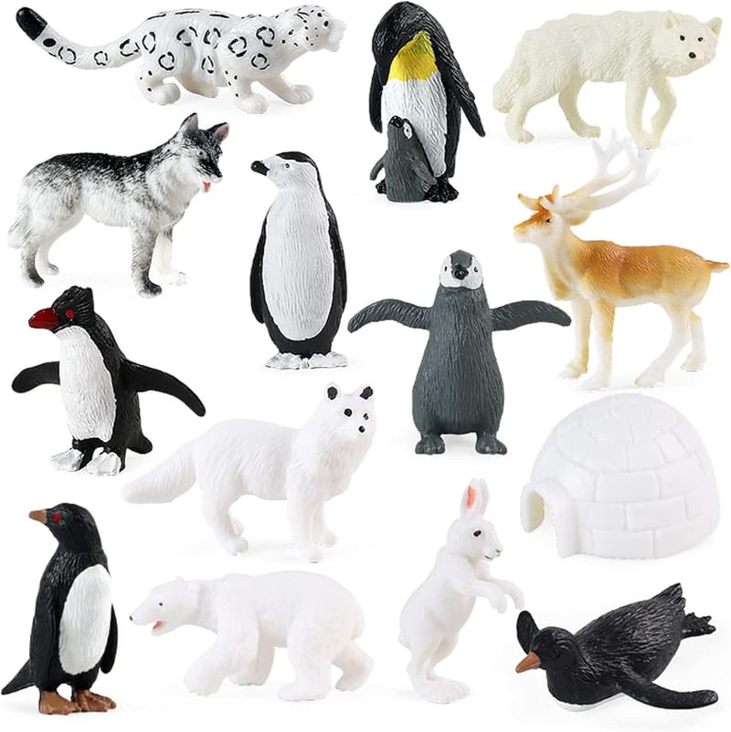 Arctic Animals Figurines Set – 14 Mini Plastic Animal Toys