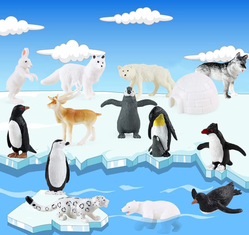 Arctic Animals Figurines Set – 14 Mini Plastic Animal Toys