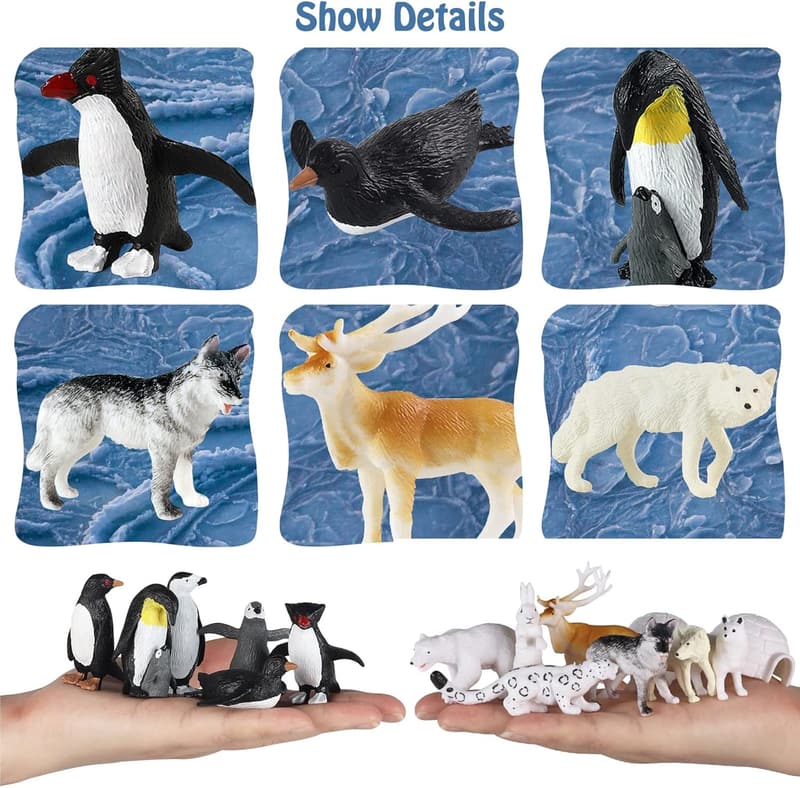 Arctic Animals Figurines Set – 14 Mini Plastic Animal Toys