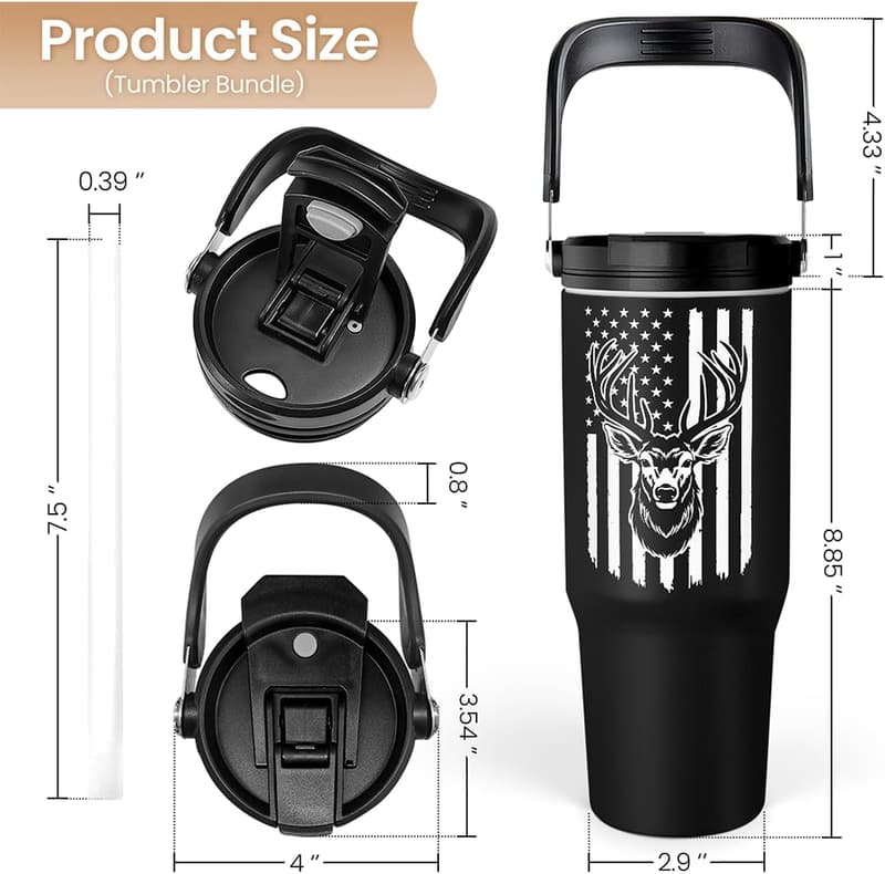 Deer Hunting Tumbler for Men, 30oz Insulated Travel Mug