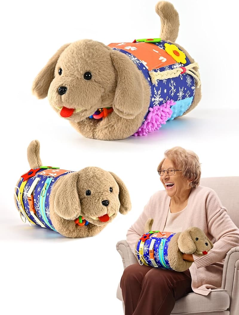 Dementia Activity Fidget Blanket and Dog Toy for Seniors