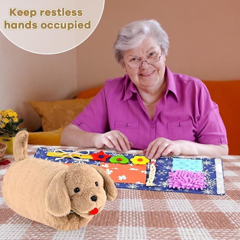 Dementia Activity Fidget Blanket and Dog Toy for Seniors