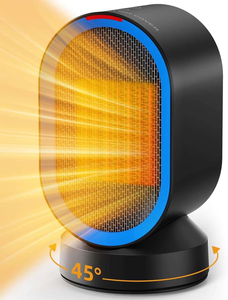 Portable 45° Oscillating Electric Space Heater for Home Office