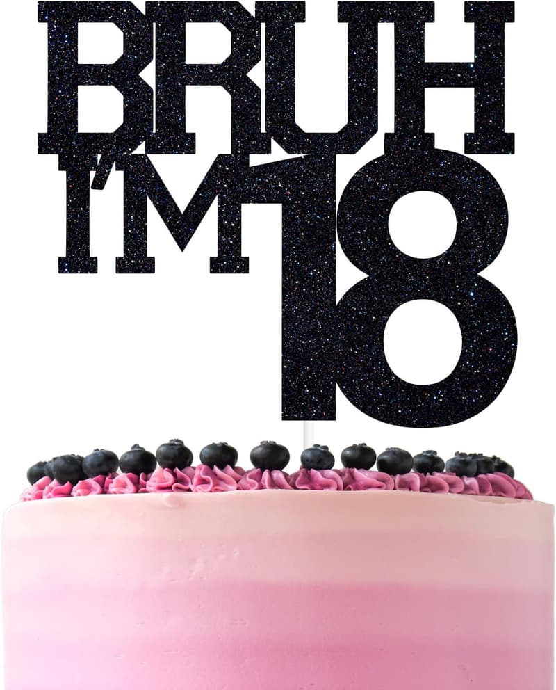 Happy 18th Birthday Black Glitter Cake Topper