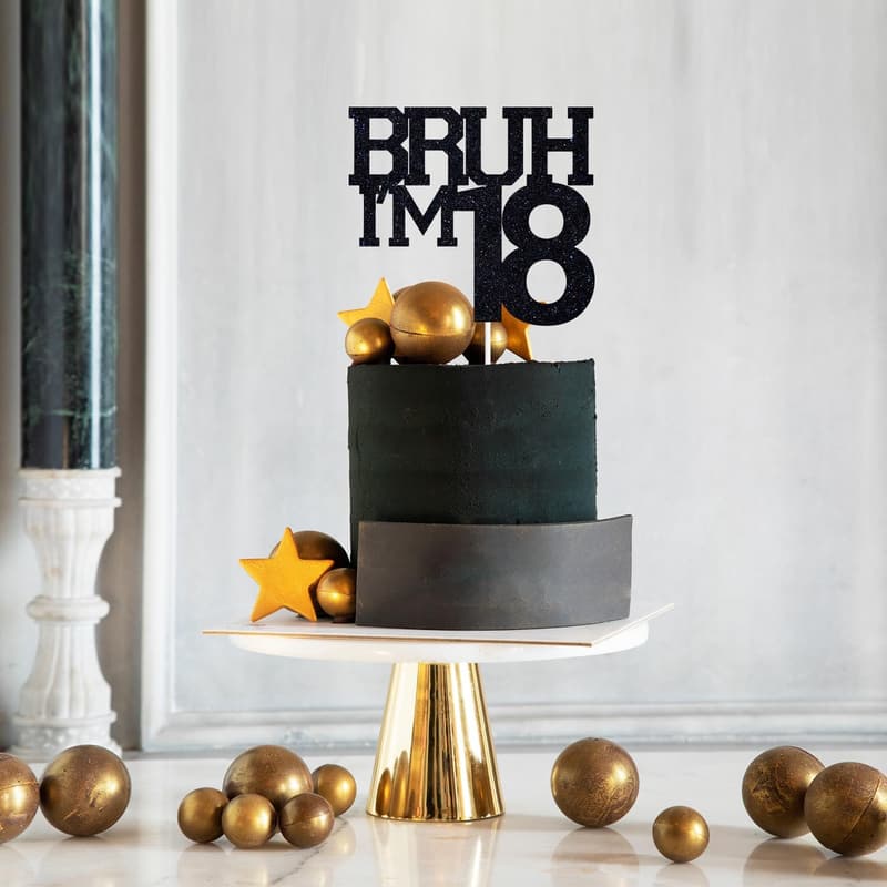 Happy 18th Birthday Black Glitter Cake Topper