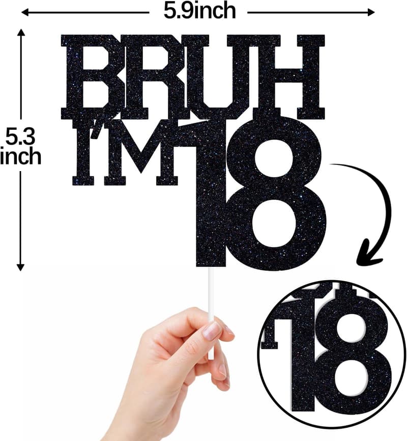 Happy 18th Birthday Black Glitter Cake Topper