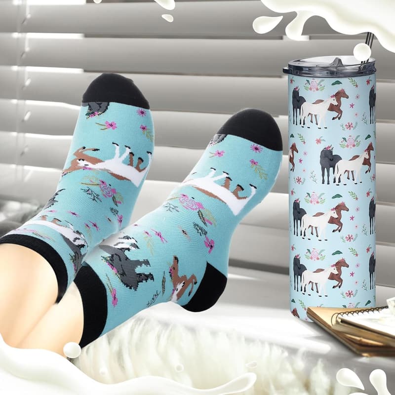 Horse Racing Festival Gift Set: Socks & 20 oz Tumbler for Women