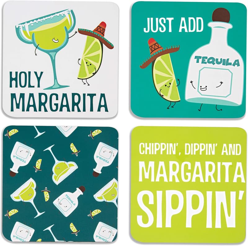 Margarita Coaster Set with Box Holder - 4 Pieces, 4 Inches