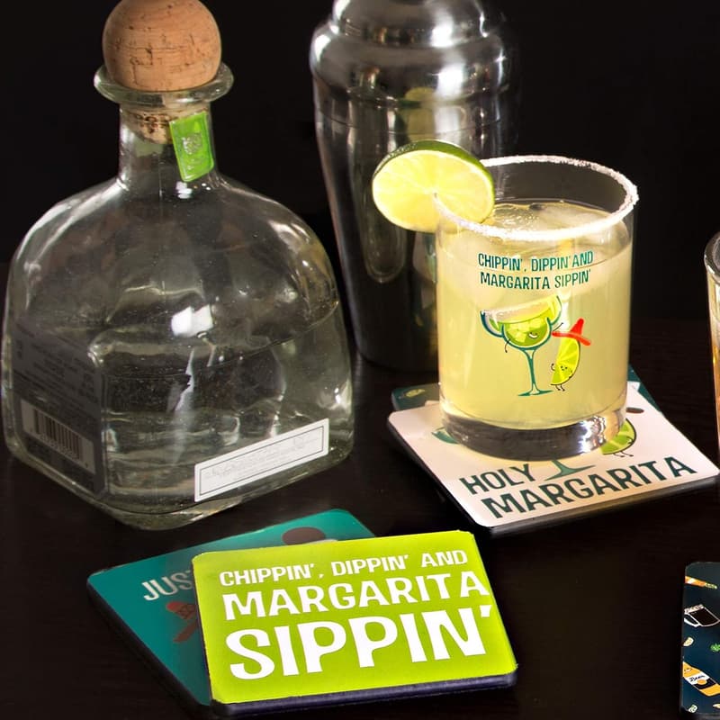 Margarita Coaster Set with Box Holder - 4 Pieces, 4 Inches