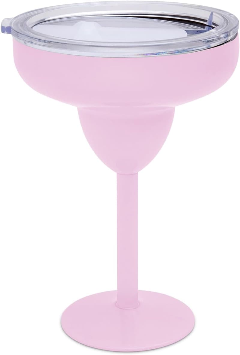 Insulated Pink Margarita Glass with Lid for Vacation Use