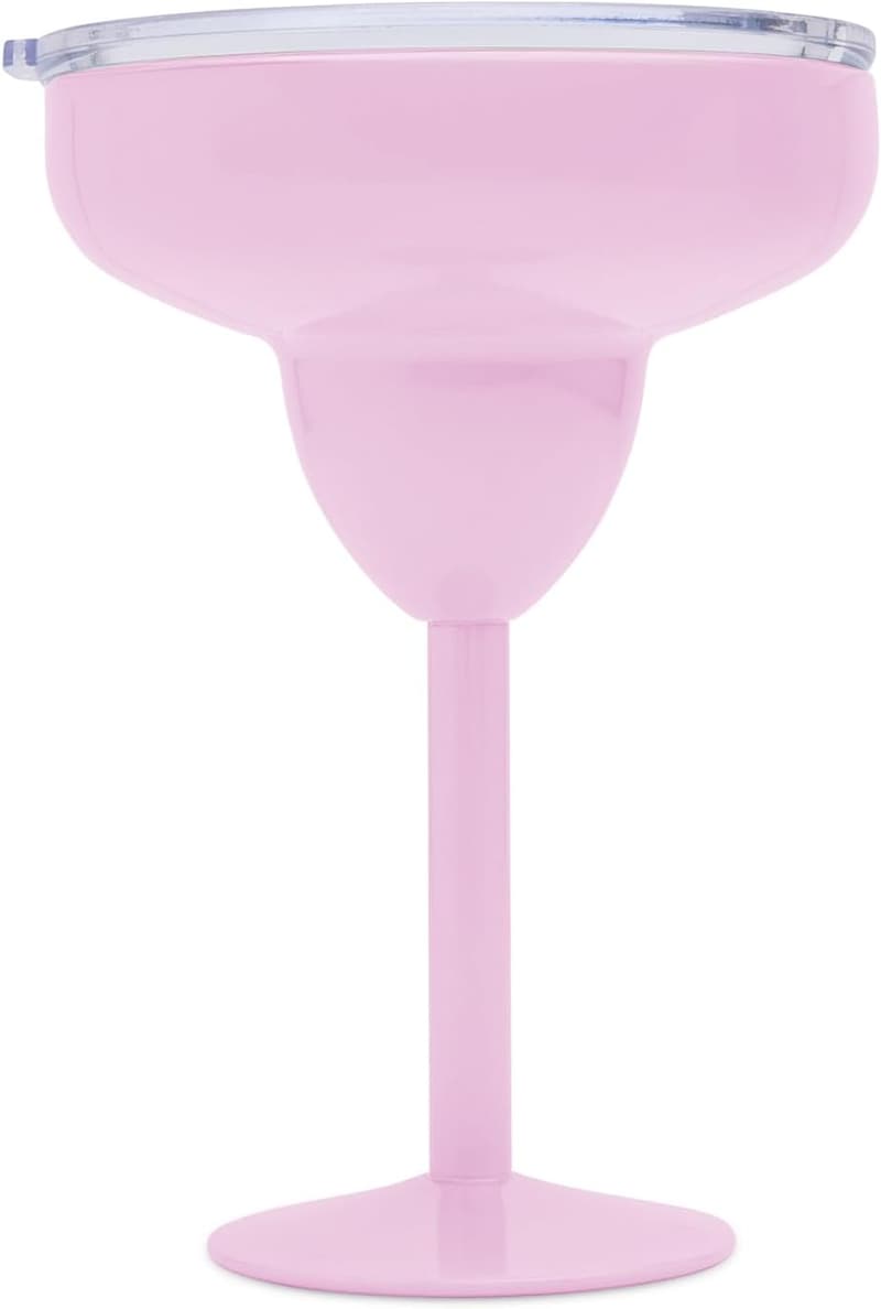 Insulated Pink Margarita Glass with Lid for Vacation Use