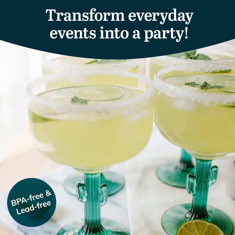 Cactus Margarita Glasses Set of 4, 16 oz Lead-Free Glassware