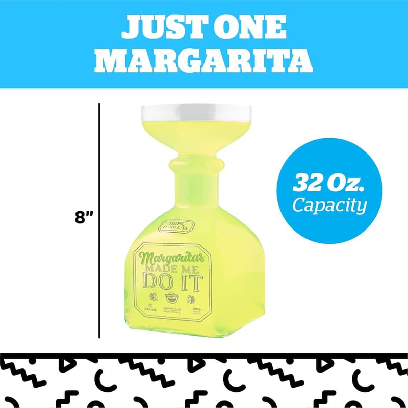 Margarita Party Jumbo Glass & Tequila Bottle Pitcher - 32oz