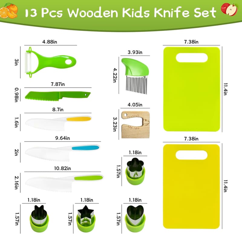 Kid-Friendly Cooking Knife Set - 13 Safe Plastic Chef Tools