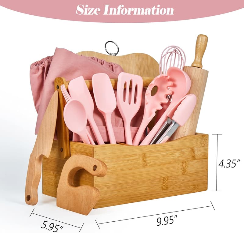 Kids Cooking & Baking Set with Utensils and Apron - Coral Pink