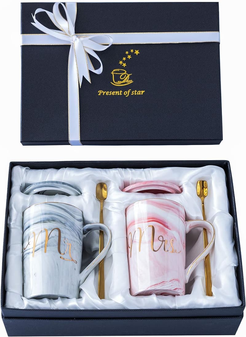 Mr. and Mrs. Ceramic Mugs - Wedding Gift for Couples