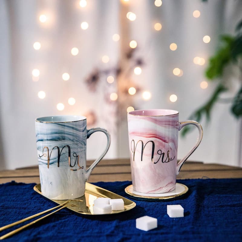 Mr. and Mrs. Ceramic Mugs - Wedding Gift for Couples